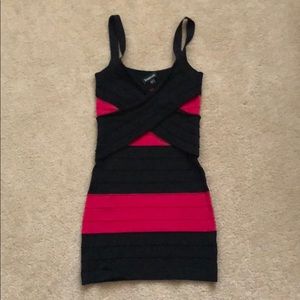 Black and magenta BeBe bandage dress
